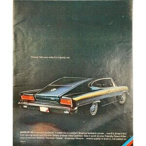 American Motors/Rambler Marlin "Seats 6 in comfort" Vintage Print Ad 1966